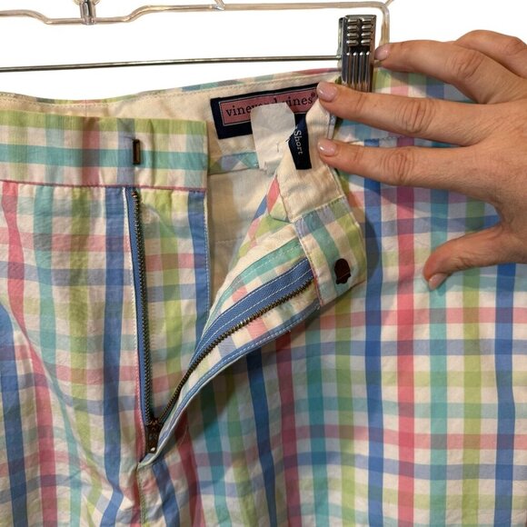 Colorful Plaid Vineyard Vines Mens Flat-Front Shorts W32 Cotton Blend - Picture 4 of 6